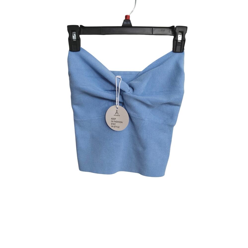 NWT Anrabess tube knit crop top sz Sm blue  ribbed soft chic festival